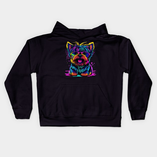 Synthwave Yorkie Kids Hoodie by BDAZ